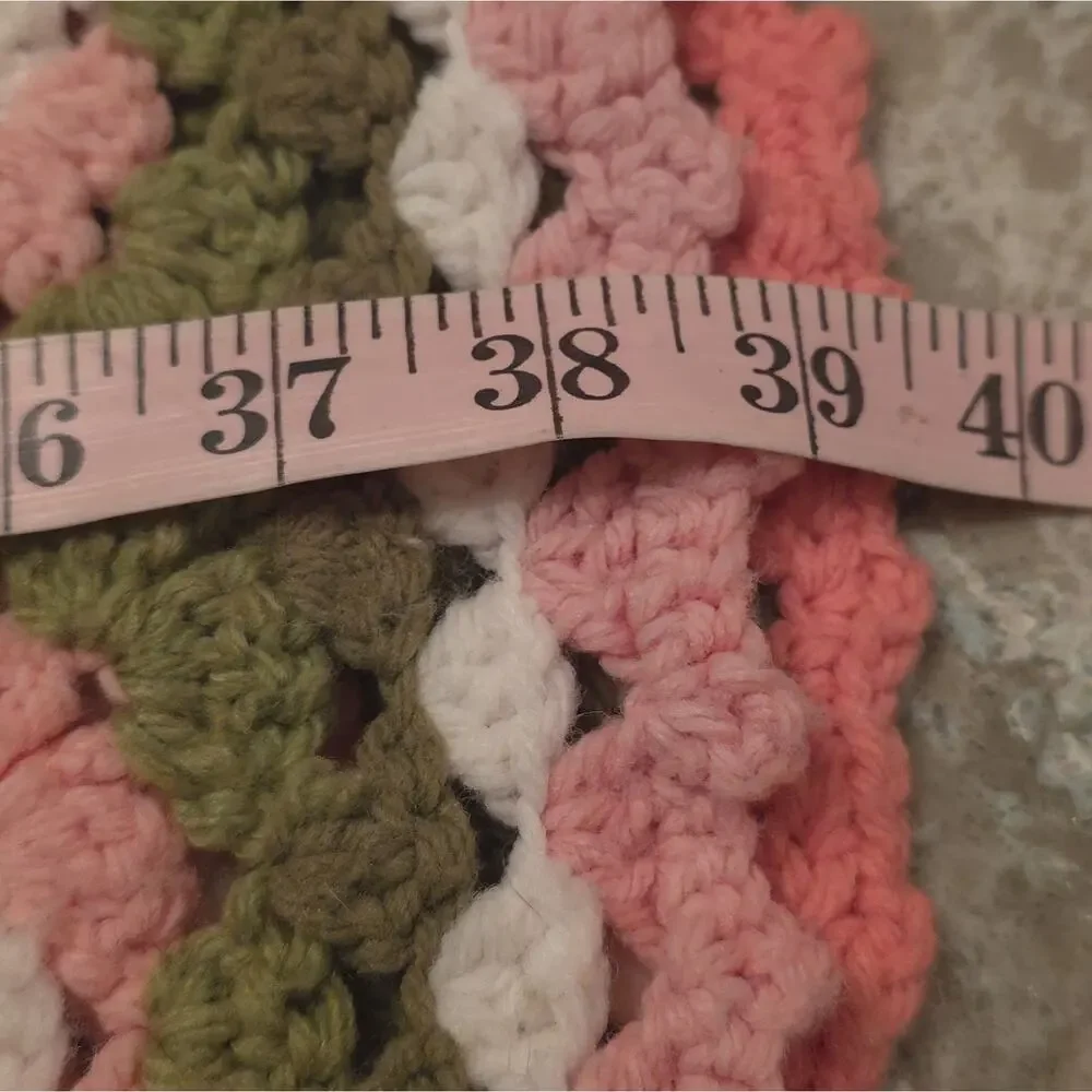 Vintage Crochet Granny Square Pink Green White Afghan Throw Blanket 78